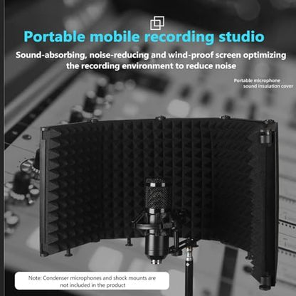 Foldable Sound proof Plate Desktop Vocal Absorbing Plate 3 Panel 5 Panel Combination Isolation Booth for Podcast Singing Studio Recording (5 panel)