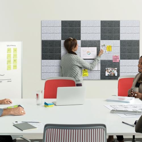 Large Felt Bulletin Board 72"x 36"-18 Felt Tiles Cork Board Wall Panels Home Office Wall Fabric Pin Board for Classroom/Kids Art Display/Photo Picture Wall/Acoustic,Self-Adhesive,Black