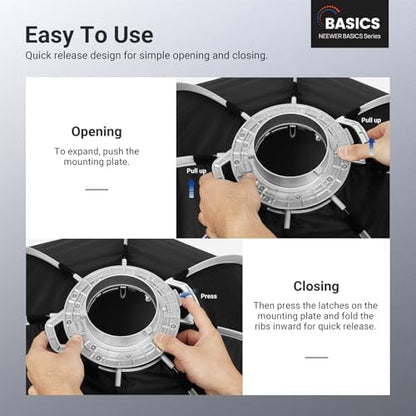 NEEWER Basics Octagonal Softbox Bowens Mount, 17.7" Quick Release Soft Box Lighting Set with Grid, Compatible with Aputure 150c Compatible with Godox SL60w, for FS300C FS150B HB80C CB200C Q6, NS62P