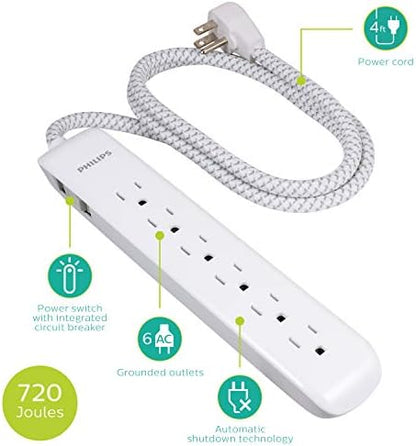 GE Home Electrical GE UltraPro Surge Protector Plug with Alarm, Outlet Extender, Plug Adapter, Appliance, Refrigerator, End of Service, 1080 Joules, Warranty, UL Listed, White, 38124