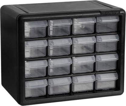 Akro-Mils 16-Drawer Plastic Storage Cabinet, 10.5"W x 6.5"D x 8.5"H, Black
