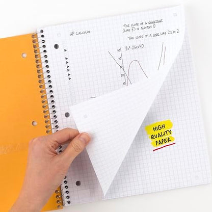 Five Star Spiral Notebook + Study App,1 Subject,Graph Ruled Paper,8-1/2" x 11",100 Sheets,Fights Ink Bleed,Water Resistant Cover,Assorted Colors (73549),6 Count (Pack of 2)