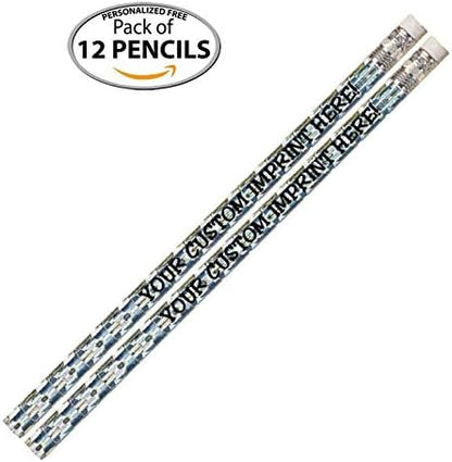 Personalized Pencils - Round - Glitz & Glitter Foil Theme - Full Color Print w/your name, message, text or logo - Express ** FREE PERSONALIZATION ** Great gift ideas - 12/Set (SILVER PRISM)