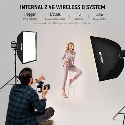 NEEWER 800Ws Studio Monolight Flash Light Kit: 2 Pack S101-400W PRO 5600K Strobe Lights with 2.4G Trigger/150W Modeling Lamps/Bowens Mount/Softboxes/Stands/Reflector/Bag, Compatible with QPRO