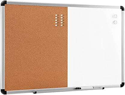 Amazon Basics Magnetic Dry Erase Whiteboard & Cork Board Combo, Wall Mounted for Home, Office and Classroom, Aluminum Frame, 36" x 24", White/Yellow