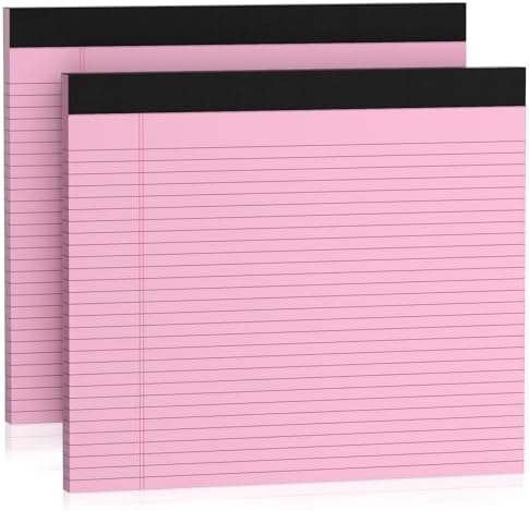 2 Pcs Note Pads 11" x 9.5" Legal Pads College Ruled Notepad Micro Perforated Writing Pads Pink Lined Paper 80GSM College Ruled Paper Pad of Paper 30 Sheets Notebook for School, To-Do Lists, Office