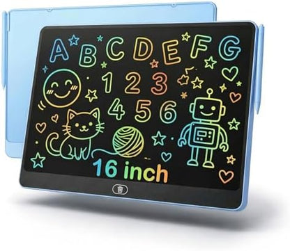 16 Inch Large LCD Writing Tablet for Kids, Colorful Reusable Electronic Doodle Board with Stylus, Educational Drawing Pad for Math Practice & Learning, Travel Essential Toys for Boys Girls (Blue)