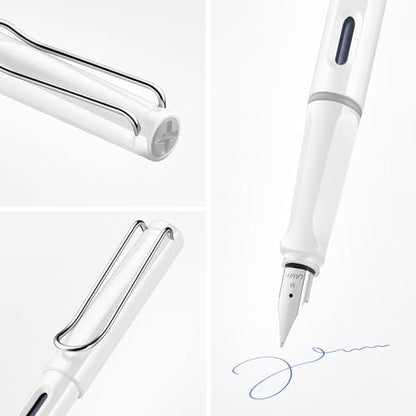 LAMY safari white - Fountain Pen with ergonomic grip & polished steel nib in size F - ideal for any Writing & Calligraphy - including LAMY T 10 blue cartridge - Right-Handed