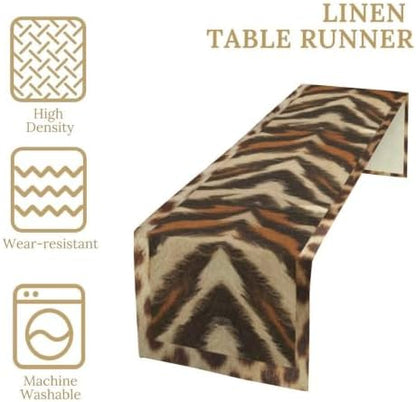 Tiger Animal Skin Print Table Runner, Rustic Cottage Country Farm Animal Fur Skin Pattern Western Style Black Brown Print Dinner Runner for Home Kitchen Dining Table Decoration 13"x108"