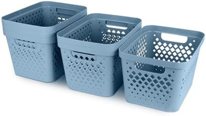Glad Plastic Storage Basket Set, Value Pack of 6 | Open Storage Bins for Shelves, Bathroom, Pantry, Closet | Nesting Organizer Boxes with Handles, 4 Gallon, Marina Blue