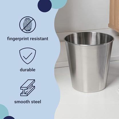 happimess Nolan 2 Gal Smooth Steel Wastebasket, Brushed Steel