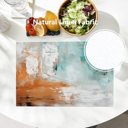 Batmerry Color Blocks Placemats, Abstract Art with Colors Washable Linen Table Mats for Kitchen Table Double Insulation Decor Dining Set Indoor Outdoor 12X18 in Set of 6