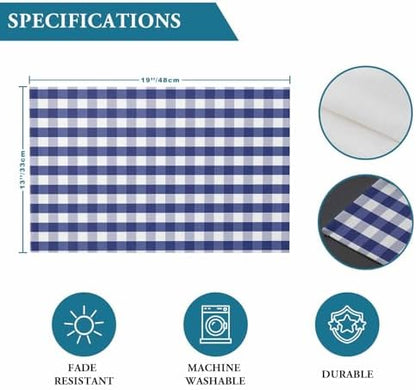 Rustic Navy Blue White Buffalo Check Plaid Pattern Placemats Set of 4, Farmhouse Heat Resistant Washable Table Place Mats Cotton Table Linens Party Holiday Decor for Kitchen Dining Outdoor Indoor
