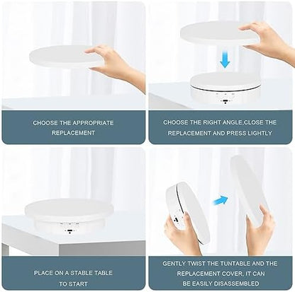 Remote Motorized Rotating Display Stand, Electric Rotating Platform with 5.74/7.08/8.66in Replacement Covers, 3 in 1 Turntable for Live Streaming Video Shoot Photography