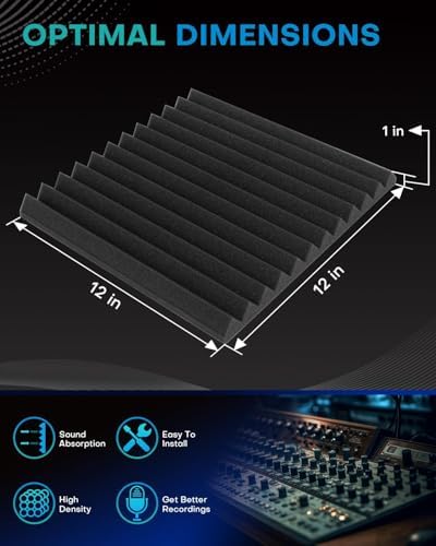 96 Pack Acoustic Foam Panels, 1 X 12 X 12 Inches Sound Proof Foam Panels for Walls, High Density Acoustic Panels Sound Absorbing, Black Grey Noise Cancelling Studio Wedges (NOT Include Adhesive)