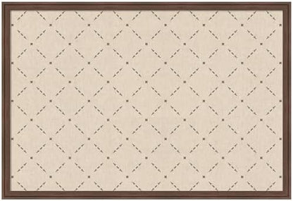 Kate and Laurel Framed Fabric Pinboard 38 x 26, Green Lattice Pattern Printed Linen Classic Bulletin Board for Use as a Vision Board or Wall Organization, Florence Medium Brown Frame
