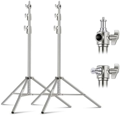 NEEWER 2Pcs 9.2ft Stainless Steel Light Stands, Spring Cushioned Heavy Duty Photography Tripod Stand with 1/4"-3/8" Adapter for Strobe Video Ring Light Monolight Softbox, 22lb Max Load, ST-280SS