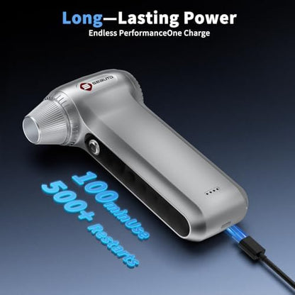 Electric Air Duster 200000RPM Brushless Motor, Cordless Compressed Air Blower with 4 Nozzles & 2 Brushes, 85m/s Powerful Rechargeable Cleaner for PC, Car, Keyboard & Electronics (Silver)