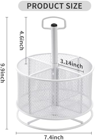 Marbrasse Mesh Desk Organizer, 360-Degree Rotating Multi-Functional Pen Holder, 4 Compartments Desktop Stationary Organizer, Home Office Art Supply Storage Box Caddy (White)