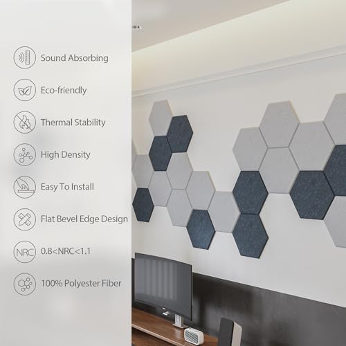 12 Pack Hexagon Acoustic Panels Self Adhesive Sound Proof Foam(Black)