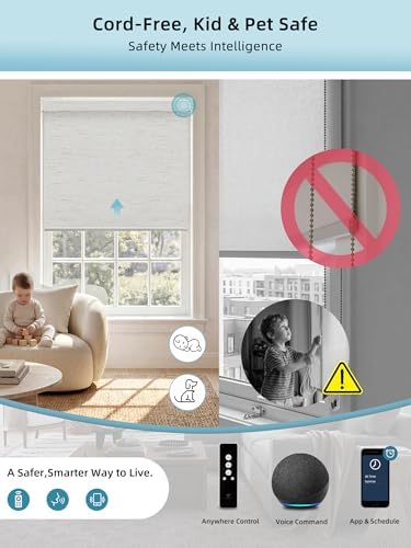 SmartWings Motorized Smart Roller Shades, 100% Blackout Linen White