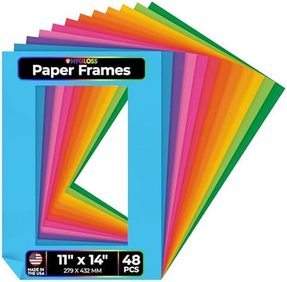 Hygloss 48 Pack Paper Picture Frames, Colorful cardstock Photo Frame 11x14-Inch, Papers Frames to Decorate for Wedding Birthday DIY Classroom Crafts and Decorations