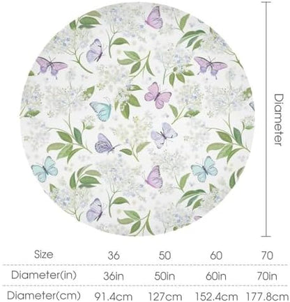 Butterfly Floral Tablecloth, Spring Summer Watercolor Flowers Plants Leaves Print Table Cover for Party Picnic Dinner Decor, 60x60in