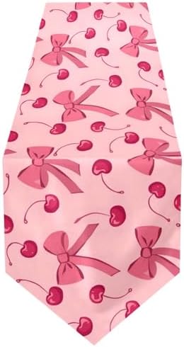 ALAZA Double-Sided Pink Bow Cherry Table Runner 18x72 Inches Long,Table Cloth Runner for Wedding Birthday Party Kitchen Dining Home Everyday Decor