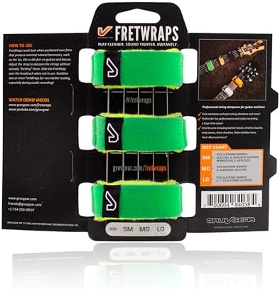 Gruv Gear Fret Wrap & Guitar Mute, Fretwrap for Acoustic, Electric & Bass | String Dampener Recording, Tapping & Practice Accessory (3 Pack, Medium Green, Fits 5 String Bass, 7 String Guitar)