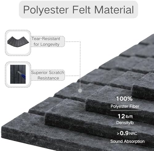 Felt Bulletin Board Tiles, 6 Pack Combination 60×90cm Felt Pin Board with 30 Colored Pushpins & 40 Traceless Adhesive Tabs for Home Office Classroom, Charcoal Gray