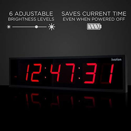 Ivation Oversized Digital Wall Clock with Large LED Display & Timer, 48"