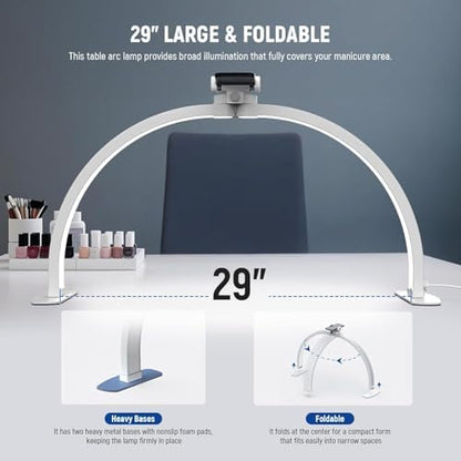 NEEWER Basics 29" Half Moon Nail Light for Desk, 36W Foldable Nail Tech Table Arc Lamp, LED Manicure Half Ring Light with Phone Holder for Makeup Beauty Tattoo Overhead Video Recording, HM02-D