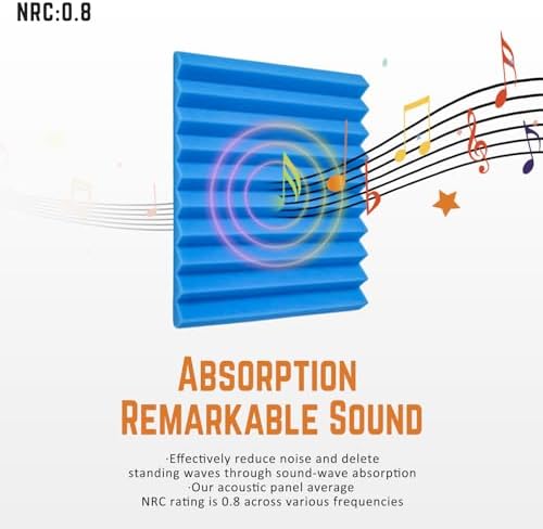 Blue Acoustic Panels 24 Pack 1 x 12x 12 Inches Sound Proof Foam for Wall Soundproof Noise Cancelling Wedge Studio Foam Panels Sound Absorbing High Density