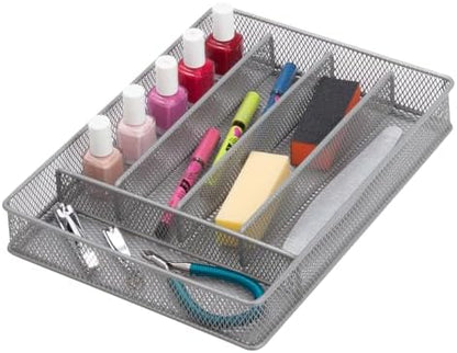 Honey-Can-Do KCH-02154 Steel Mesh 5-Compartment Cutlery Utensil Organizer, Silver
