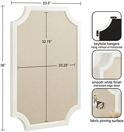 Hogan Framed Scalloped Decorative Wall Pinboard; White; 24 x 36; Rustic Modern Farmhouse Bulletin Board for Wall Organization and Decorative Displays