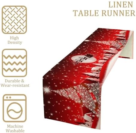 Merry Christmas Table Runner Red Snowflakes ,Xmas Ball Ornaments Snow Red Table Runners for Dinning Table,Snowflake Sparkle Kitchen Decor,Holiday Dinner Decoration-13x108 Inch