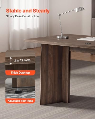 VEVOR 63 in Executive Desk, Large Modern Rectangle Office Table, Heavy Duty Wooden Executive Table with Cable Connection Hole, 250 LBS Load Capacity, Easy Assembly, for Work Study Writing, Walnut