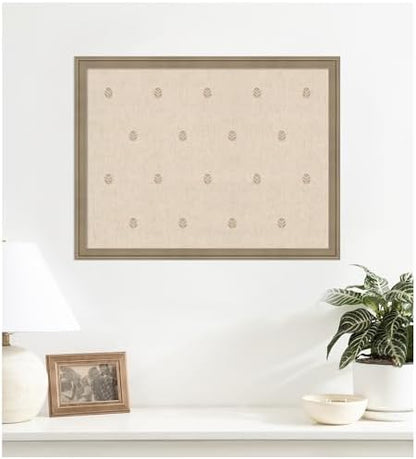 Kate and Laurel Framed Fabric Pinboard 26 x 20, Beige Botanical Block Print Printed Linen Classic Bulletin Board for Use as a Vision Board or Wall Organization, Florence Light Brown Frame