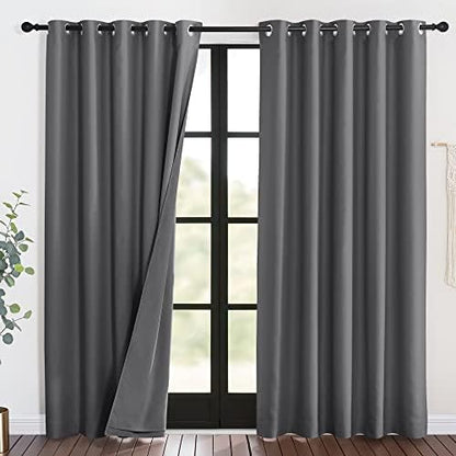 NICETOWN Noise Insulation Curtain Panels, Pair of Energy Smart & 100% Blackout Echo of Sounds Reducing Drapes for Dining Room Window, Thermal Guest Room Lined Window Dressing(Gray, 62 x 84 inch)