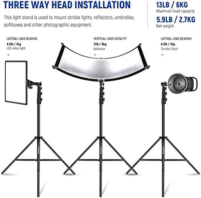 NEEWER 13ft/400cm Air Cushioned Light Stand, Heavy Duty Metal Photography Tripod Stand with 1/4” to 3/8” Reversible Screw Adapter and 3 Way Mounting Interface, Load Capacity: 6.5lb/3kg, ST-400AC