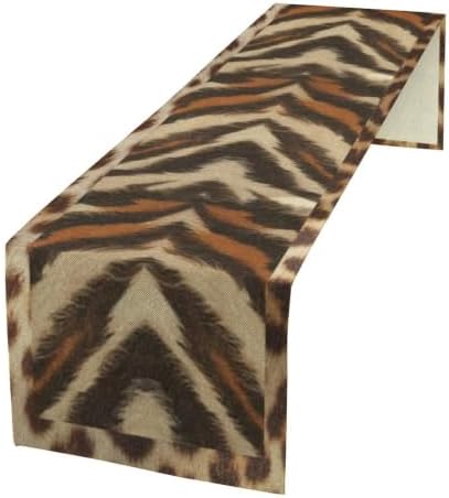 Tiger Animal Skin Print Table Runner, Rustic Cottage Country Farm Animal Fur Skin Pattern Western Style Black Brown Print Dinner Runner for Home Kitchen Dining Table Decoration 13"x108"