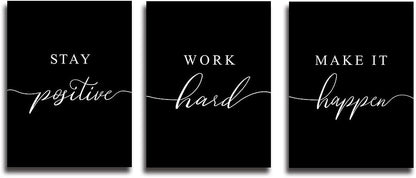 Framed Canvas Wall Art - Motivational Quote Set of 3 Prints, Stay Positive & Inspirational Office Wall Decor (E-3pcs, 12x16in x3pcs)