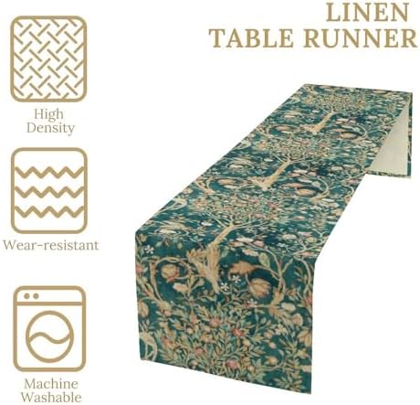 William Morris Floral Table Runner, Vintage Flowers Botanical Printed Table Runner for Home Kitchen Dining Table Decoration,13x60 Inch