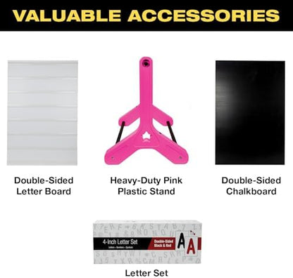 Swinging Changeable Message Sidewalk Sign 24″ x 36″ – Outdoor Advertising Sign Board with 792 Pre-Cut Double-Sided Letters & Storage Box – Heavy-Duty, Rust-Resistant Sidewalk Display for Businesses & Events (Pink Legs)