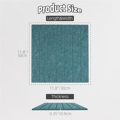 Cork Board Alternative Felt Bulletin Board Tiles-Modular Slat Paneling, Display, Noise Reduction, Safely Removable, Home & Office, 47" x 35", 12-Pack(Peacock Blue)