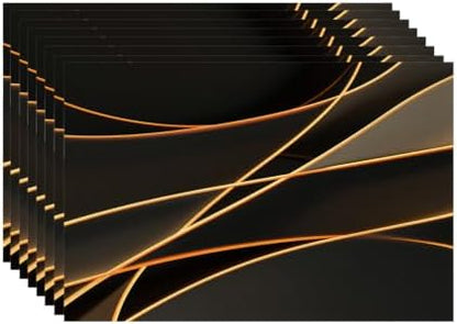 Batmerry Glowing Mocha Mousse Neon Lines Network Minimalism Placemats, Black Background Washable Linen Table Mats for Kitchen Table Double Insulation Decor Dining Set Indoor Outdoor 12X18 in Set of 8