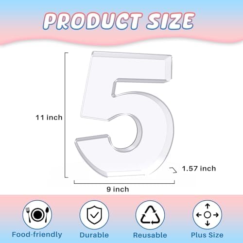 11" Acrylic Number Charcuterie Box, Reusable Fillable Alphabet Number Shaped Form Tray for Birthday Anniversaries, Party Decorative Serving Plates Display Candy Cake (5)