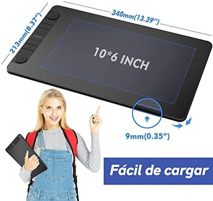 VEIKK VK1060PRO V2 Drawing Tablet, 10 x 6 Inch Graphics Pen Tablet with 8 Shortcut Keys, 8192 Levels Battery Free Supports Tilt Function, Work for Digital Art Drawing, Designing