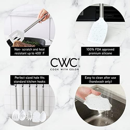 COOK WITH COLOR Silicone Cooking Utensils, Kitchen Utensil Set, Easy to Clean Silicone Kitchen Utensils, Cooking Utensils for Nonstick Cookware, Kitchen Gadgets Set, 5 Pieces, Speckled White