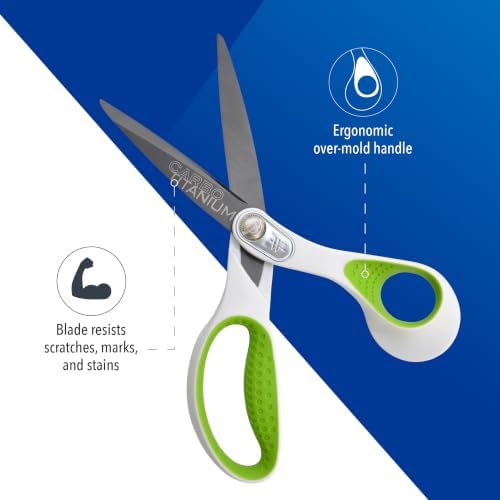 Westcott 7- and 9-Inch CarboTitanium Fabric Scissors for Fabric Cutting, Quilting, and Sewing Projects, White/Green, 2 Pack